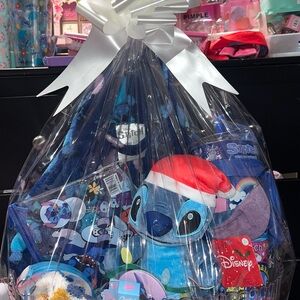 Disney Stitch Holiday Gift Basket with Blue and Red Accents